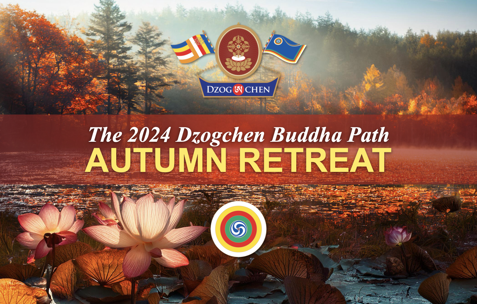 Autumnal background over a banner for the 2024 autumn retreat